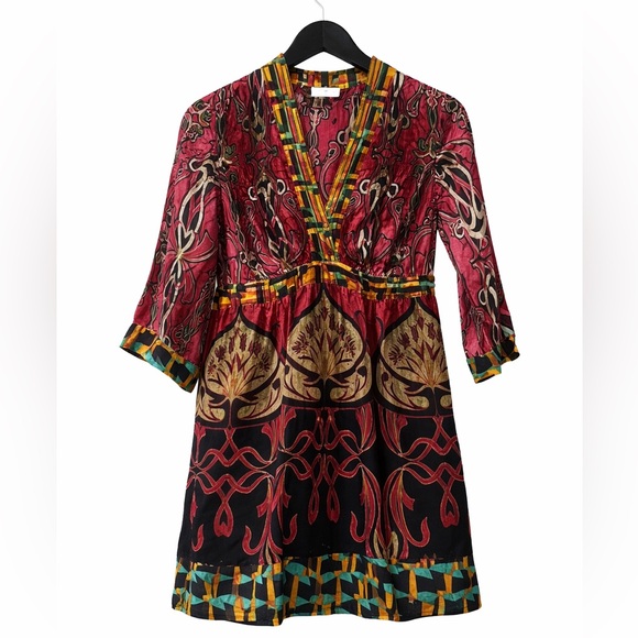 CAbi Dresses & Skirts - CAbi Colorful Silk Dress XS Abstract Print Statement Mini